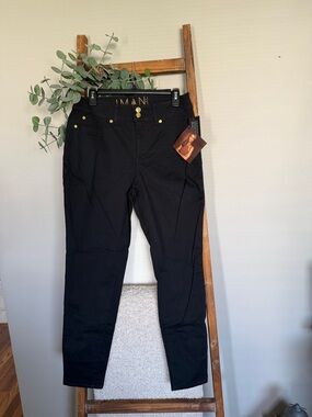 IMAN Black Pants/Jeans with Gold Button Detail
